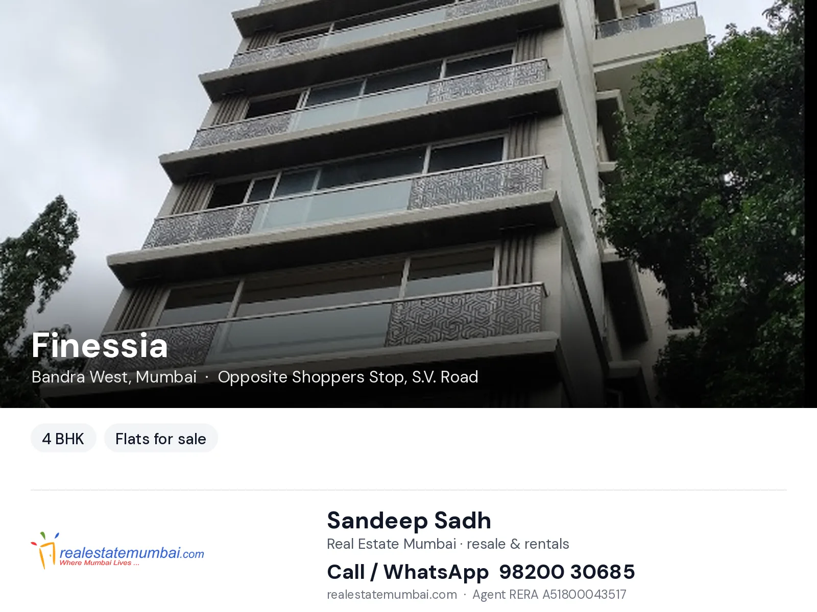 Finessia, Bandra West, Mumbai — 4 BHK flats for sale | Real Estate Mumbai, Sandeep Sadh 98200 30685