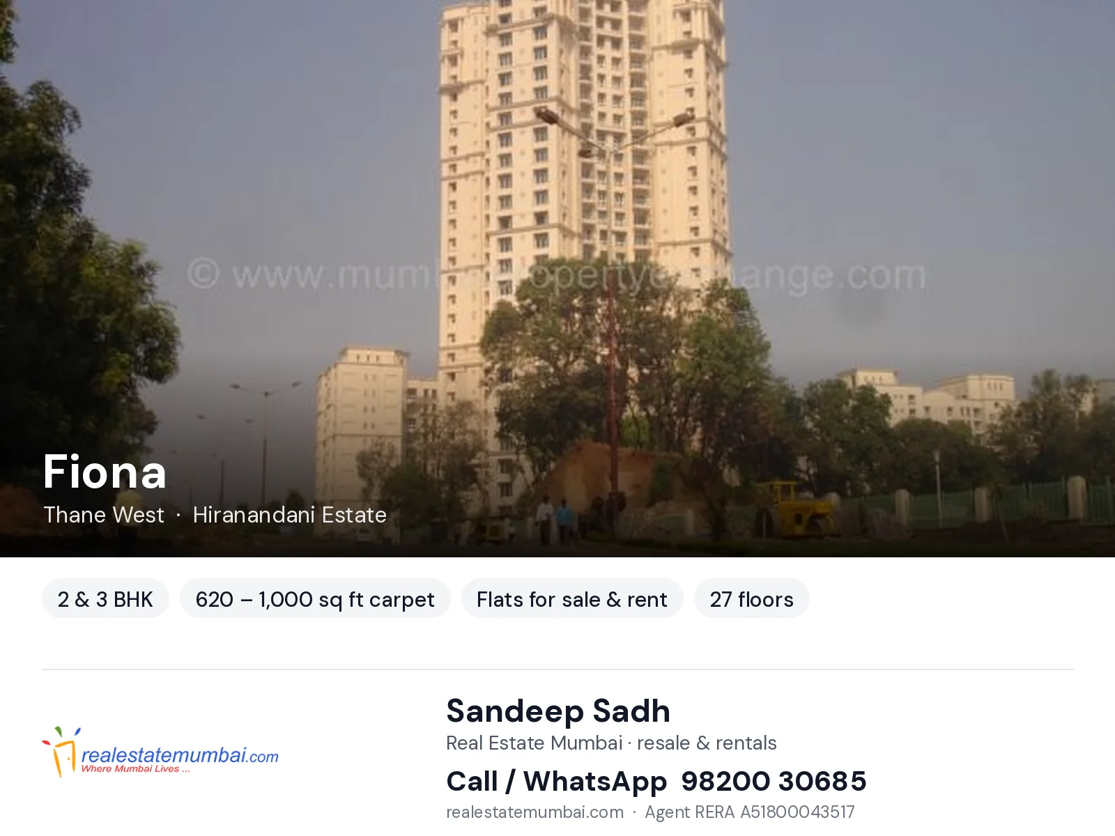 Fiona, Thane West — 2 & 3 BHK flats for sale & rent | Real Estate Mumbai, Sandeep Sadh 98200 30685