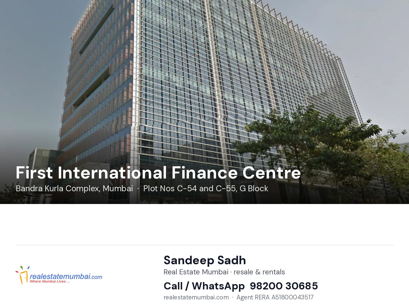 First International Finance Centre, Bandra Kurla Complex, Mumbai — flats | Real Estate Mumbai, Sandeep Sadh 98200 30685