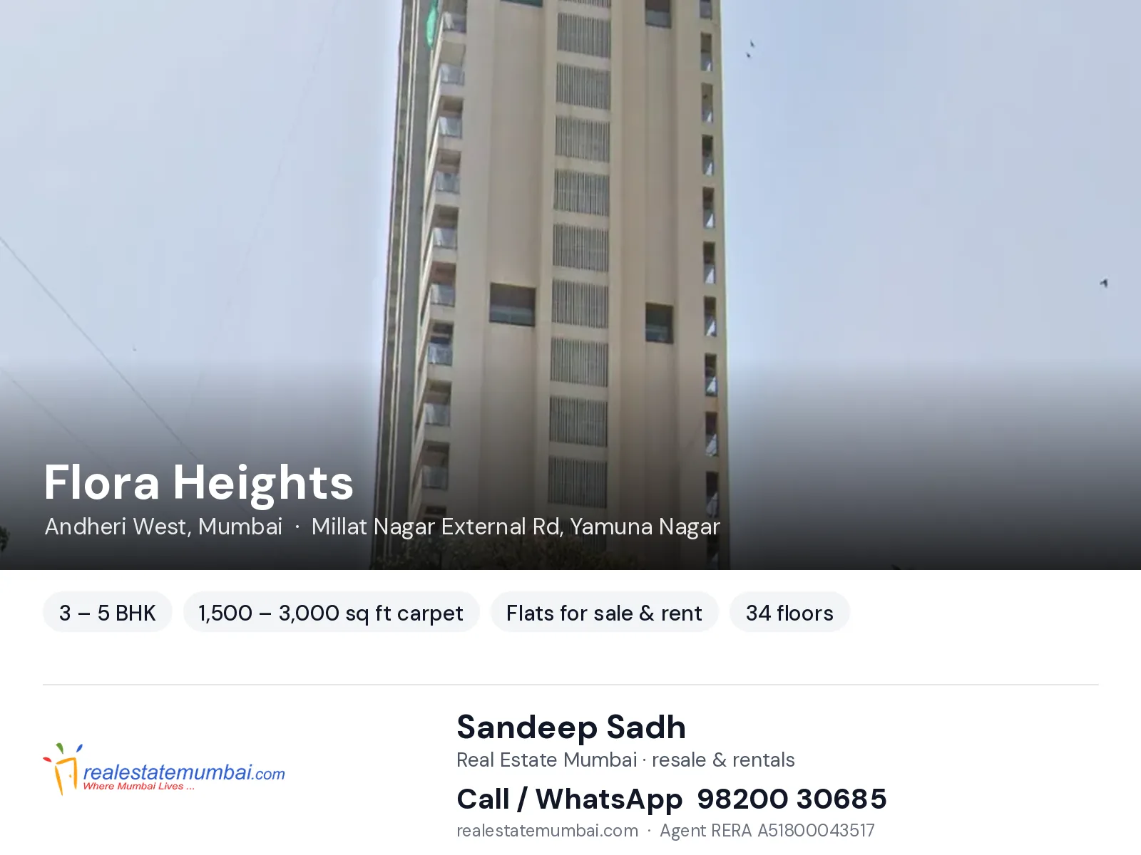 Flora Heights, Andheri West, Mumbai — 3 – 5 BHK flats for sale & rent | Real Estate Mumbai, Sandeep Sadh 98200 30685