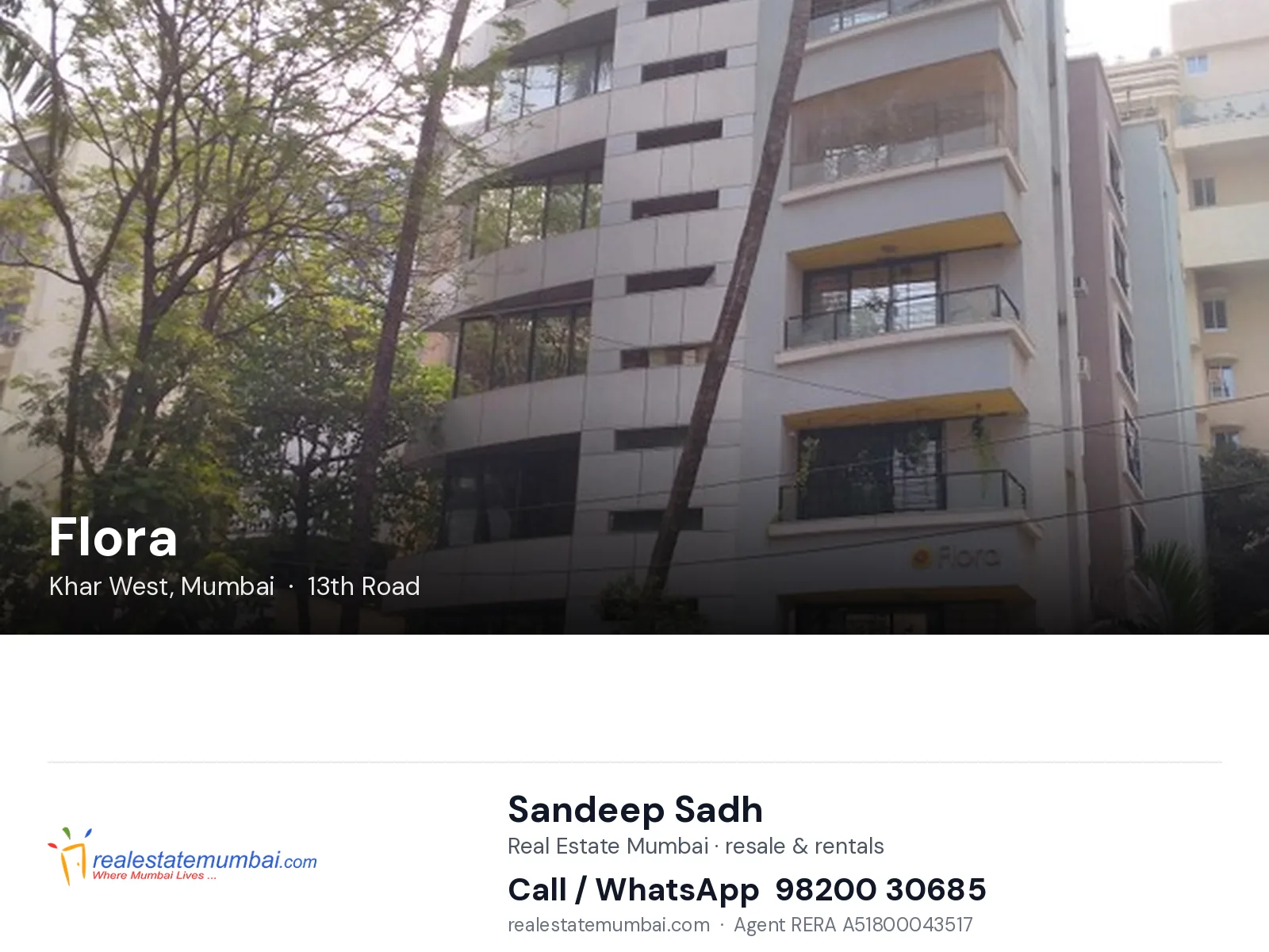 Flora, Khar West, Mumbai — flats | Real Estate Mumbai, Sandeep Sadh 98200 30685