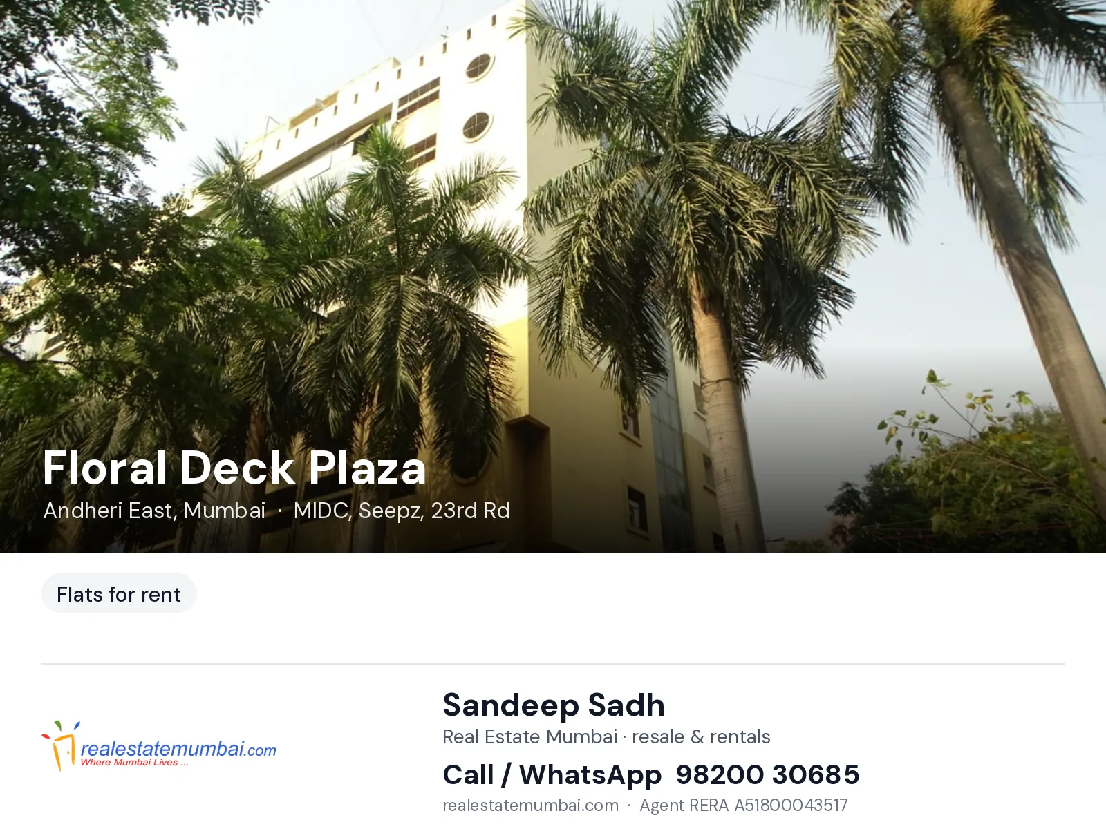 Floral Deck Plaza, Andheri East, Mumbai — flats for rent | Real Estate Mumbai, Sandeep Sadh 98200 30685