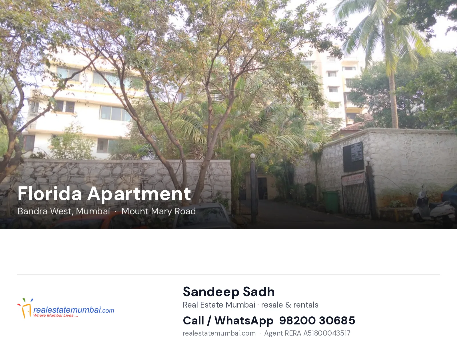 Florida Apartment, Bandra West, Mumbai — flats | Real Estate Mumbai, Sandeep Sadh 98200 30685