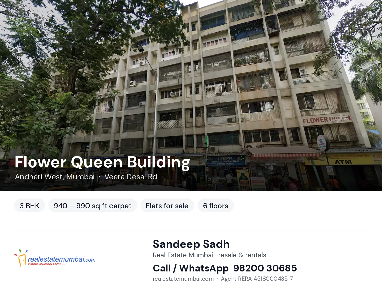 Flower Queen Building, Andheri West, Mumbai — 3 BHK flats for sale | Real Estate Mumbai, Sandeep Sadh 98200 30685