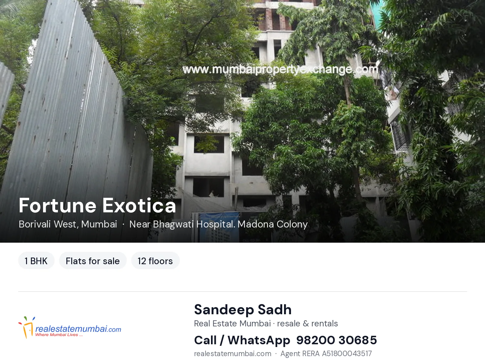 Fortune Exotica, Borivali West, Mumbai — 1 BHK flats for sale | Real Estate Mumbai, Sandeep Sadh 98200 30685