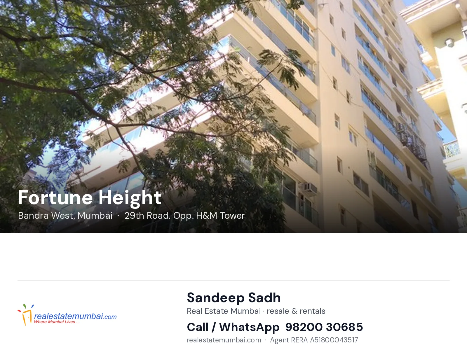 Fortune Height, Bandra West, Mumbai — flats | Real Estate Mumbai, Sandeep Sadh 98200 30685