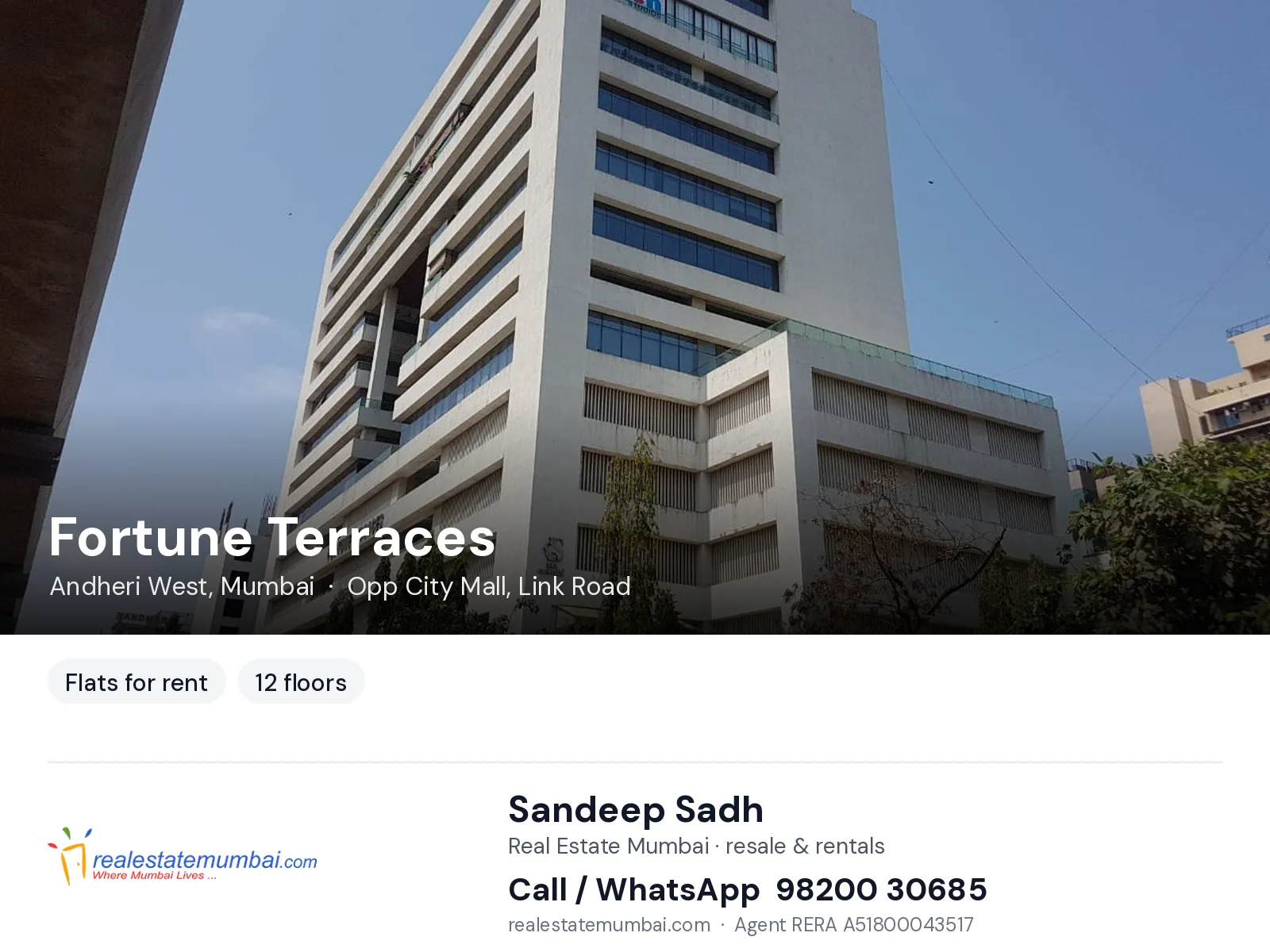 Fortune Terraces, Andheri West, Mumbai — flats for rent | Real Estate Mumbai, Sandeep Sadh 98200 30685