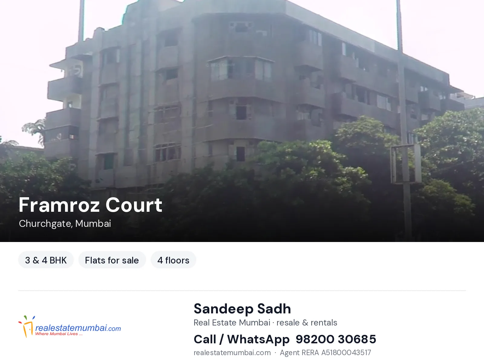 Framroz Court, Churchgate, Mumbai — 3 & 4 BHK flats for sale | Real Estate Mumbai, Sandeep Sadh 98200 30685
