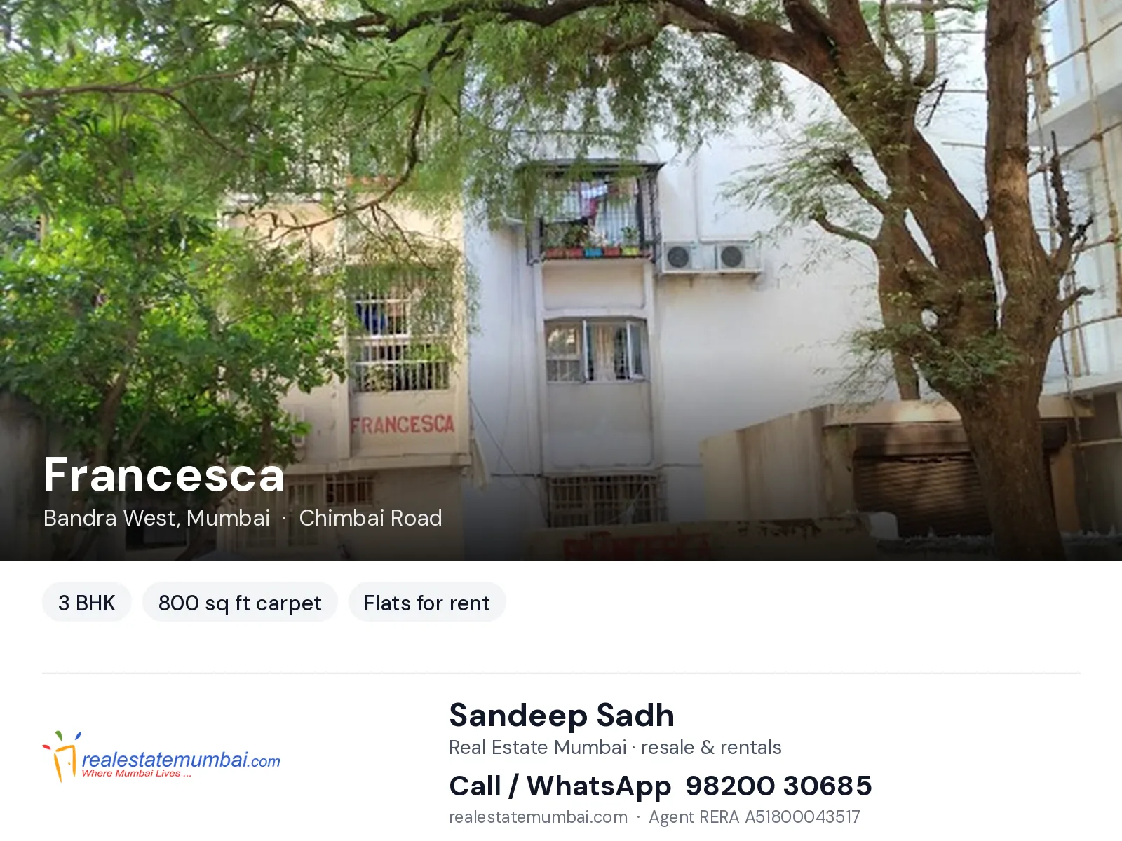 Francesca, Bandra West, Mumbai — 3 BHK flats for rent | Real Estate Mumbai, Sandeep Sadh 98200 30685