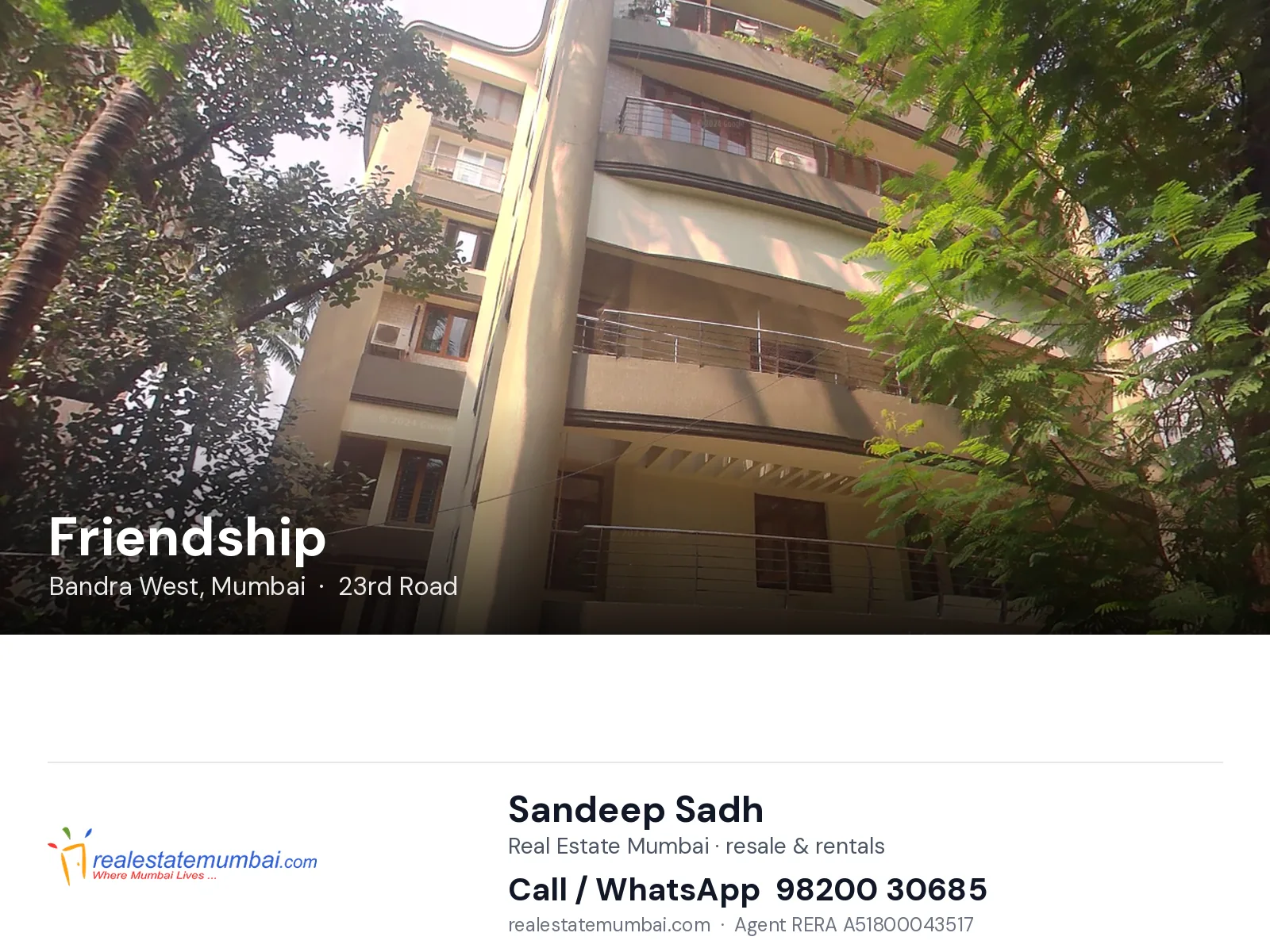 Friendship, Bandra West, Mumbai — flats | Real Estate Mumbai, Sandeep Sadh 98200 30685