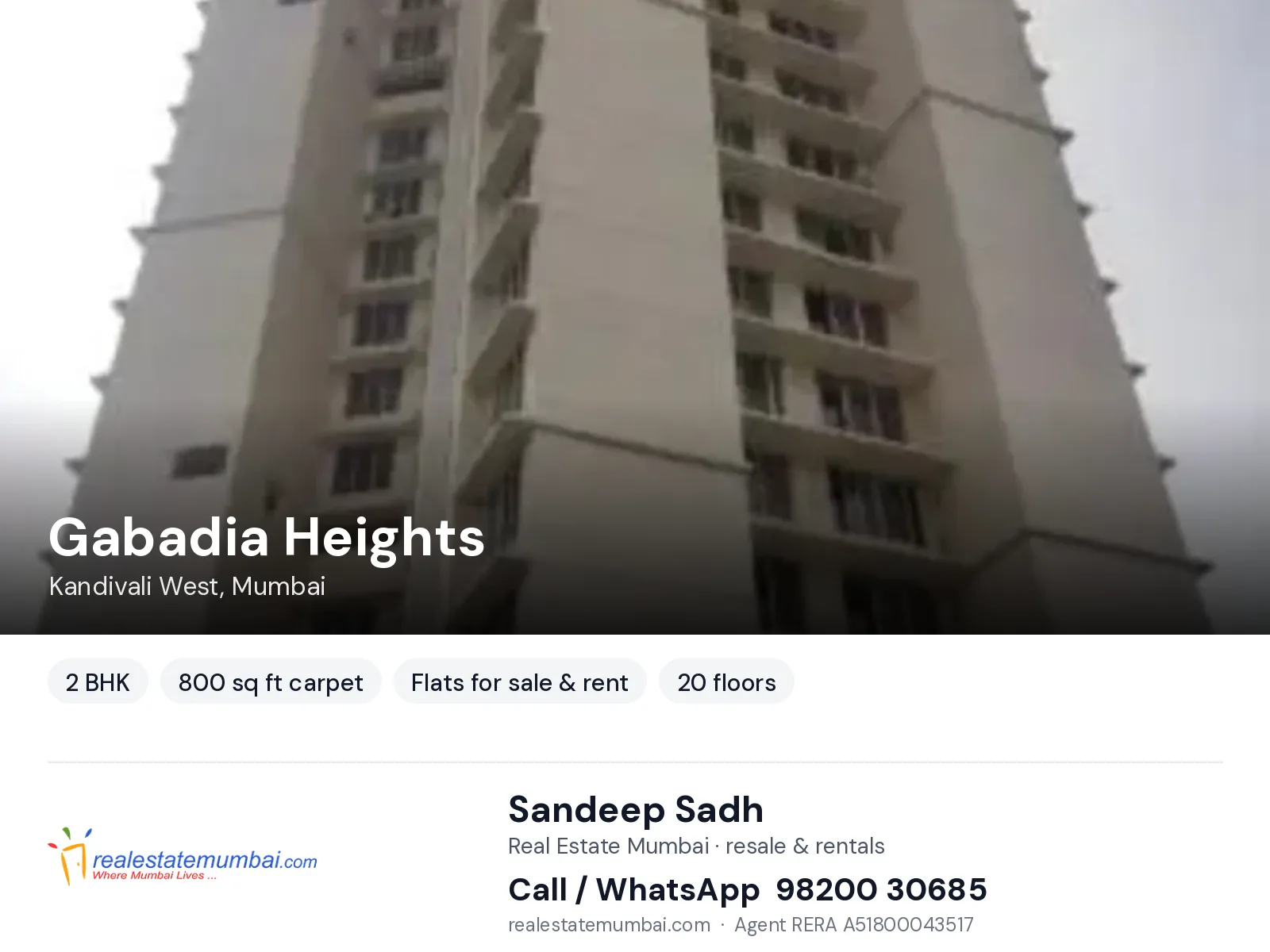 Gabadia Heights, Kandivali West, Mumbai — 2 BHK flats for sale & rent | Real Estate Mumbai, Sandeep Sadh 98200 30685