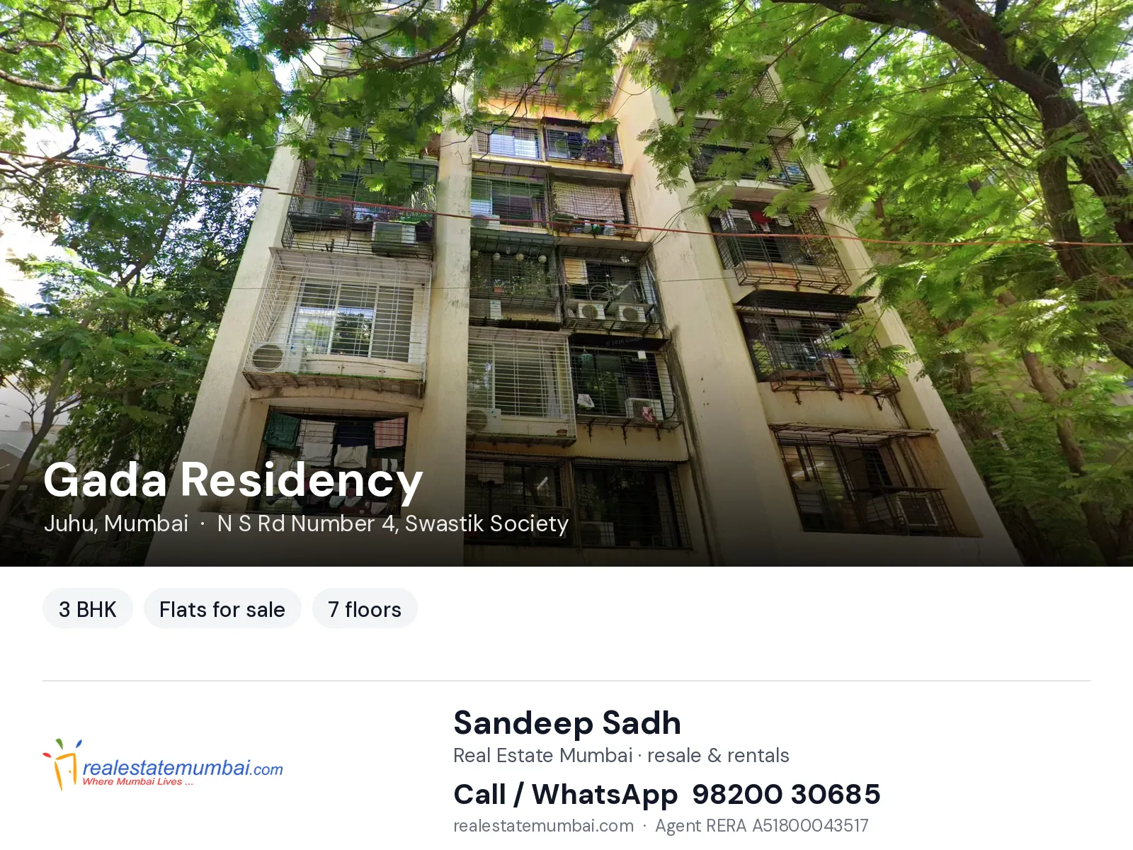 Gada Residency, Juhu, Mumbai — 3 BHK flats for sale | Real Estate Mumbai, Sandeep Sadh 98200 30685