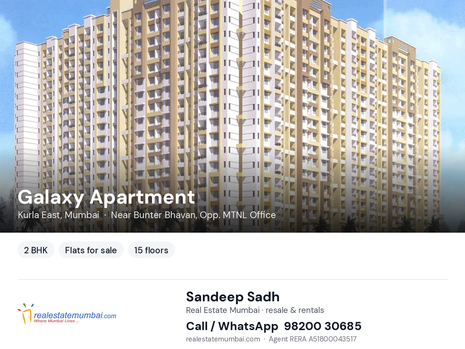 Galaxy Apartment, Kurla East, Mumbai — 2 BHK flats for sale | Real Estate Mumbai, Sandeep Sadh 98200 30685