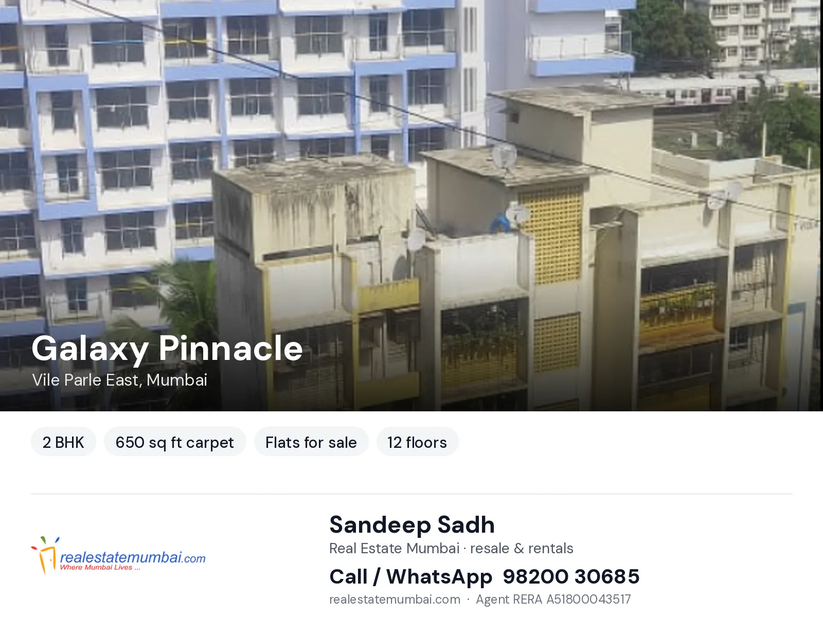Galaxy Pinnacle, Vile Parle East, Mumbai — 2 BHK flats for sale | Real Estate Mumbai, Sandeep Sadh 98200 30685
