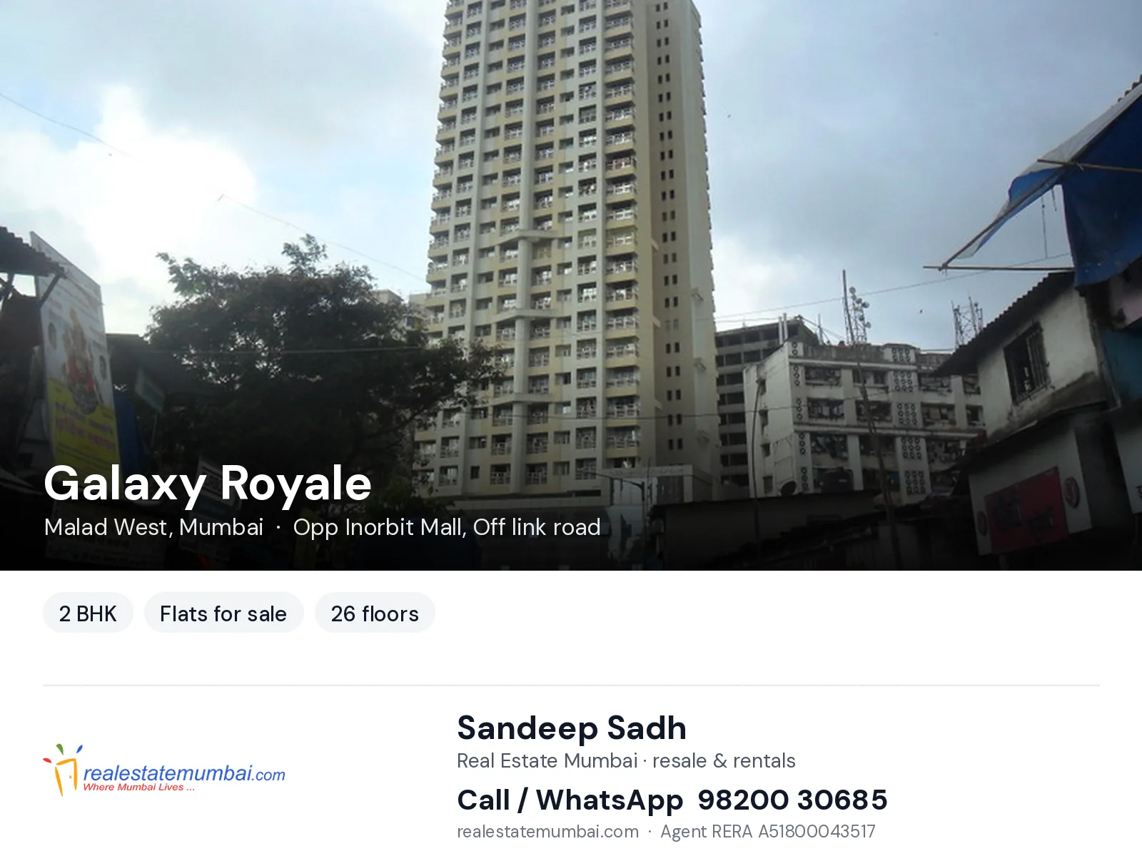 Galaxy Royale, Malad West, Mumbai — 2 BHK flats for sale | Real Estate Mumbai, Sandeep Sadh 98200 30685