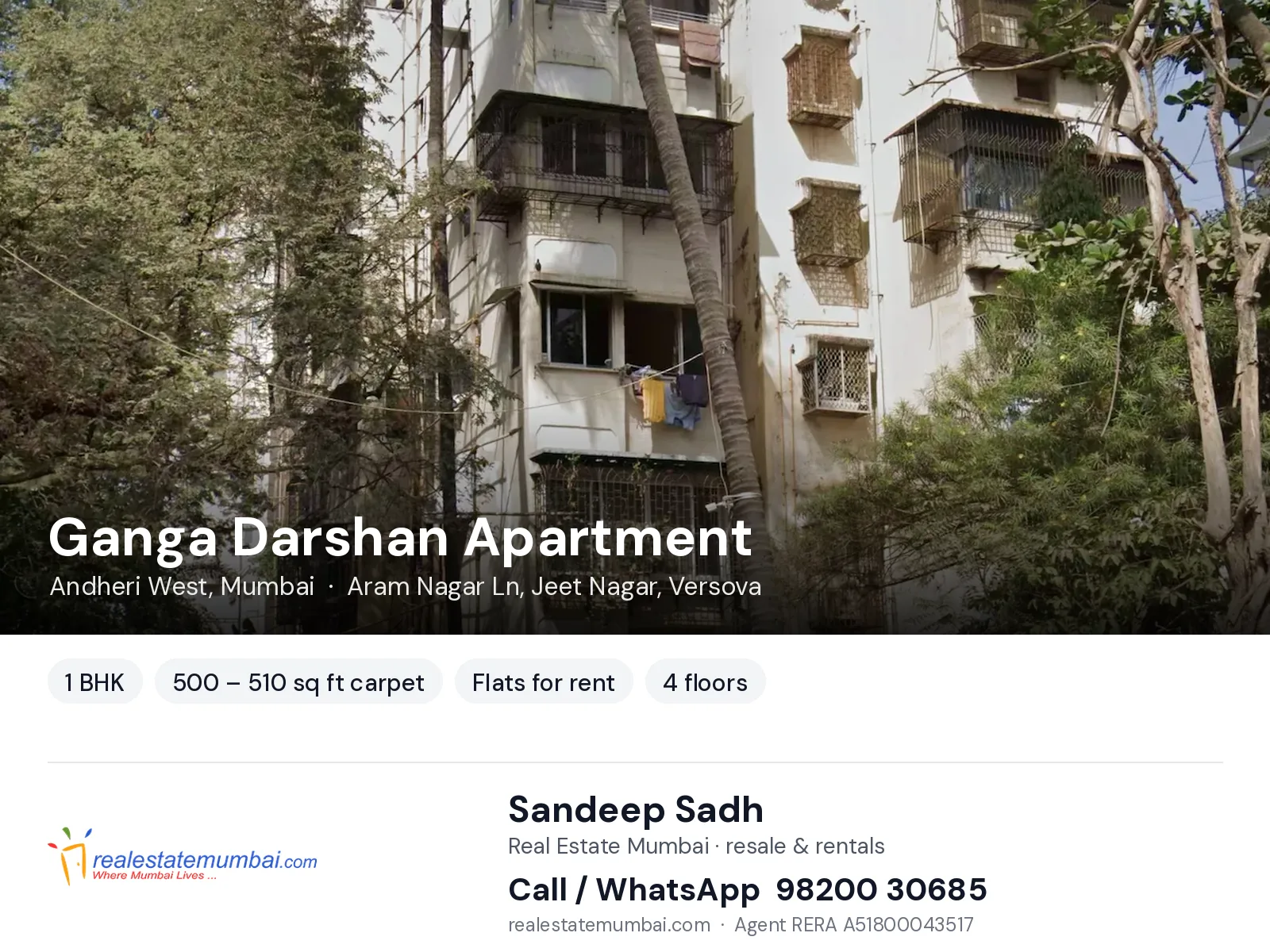 Ganga Darshan Apartment, Andheri West, Mumbai — 1 BHK flats for rent | Real Estate Mumbai, Sandeep Sadh 98200 30685