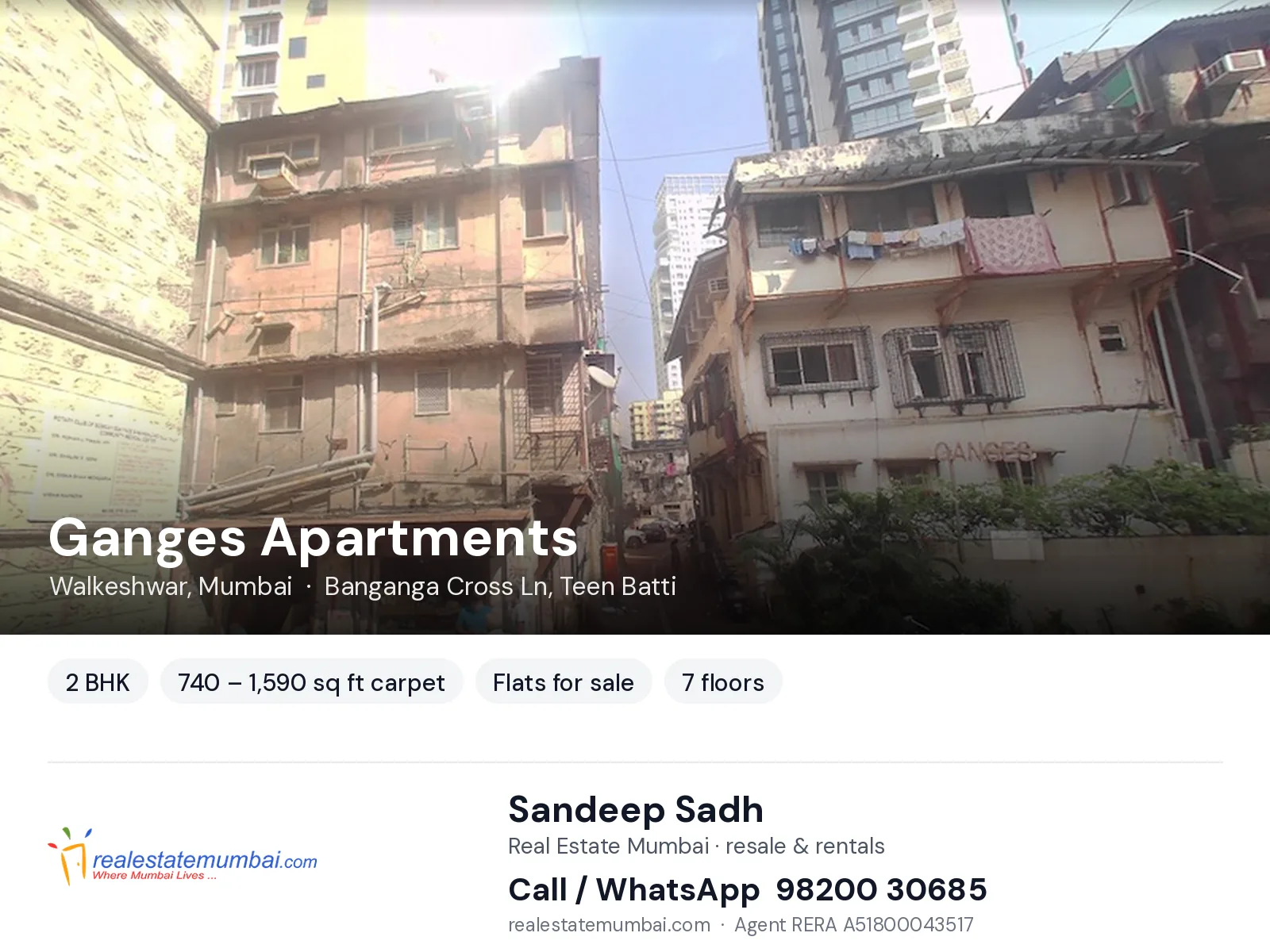 Ganges Apartments, Walkeshwar, Mumbai — 2 BHK flats for sale | Real Estate Mumbai, Sandeep Sadh 98200 30685
