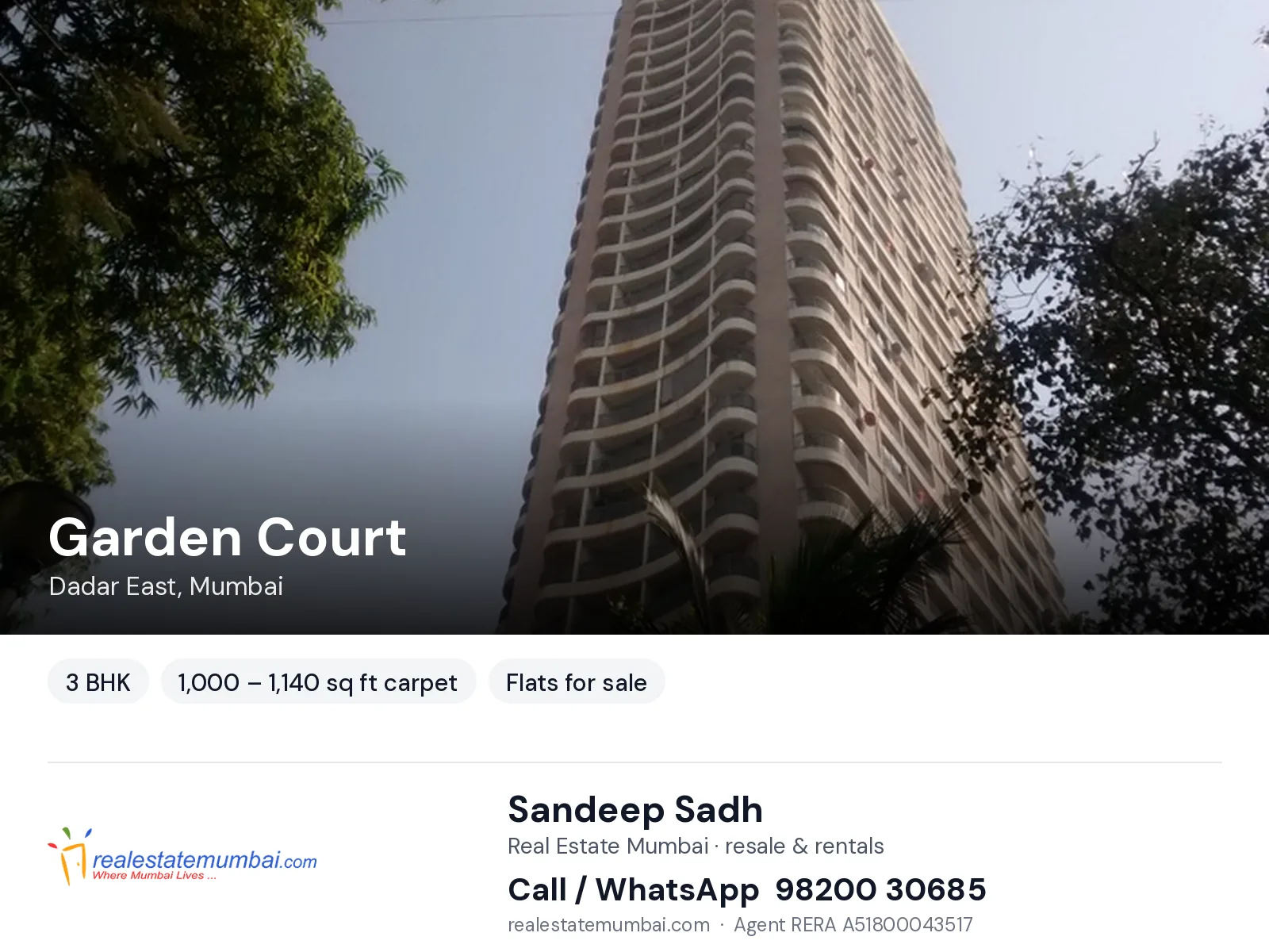 Garden Court, Dadar East, Mumbai — 3 BHK flats for sale | Real Estate Mumbai, Sandeep Sadh 98200 30685