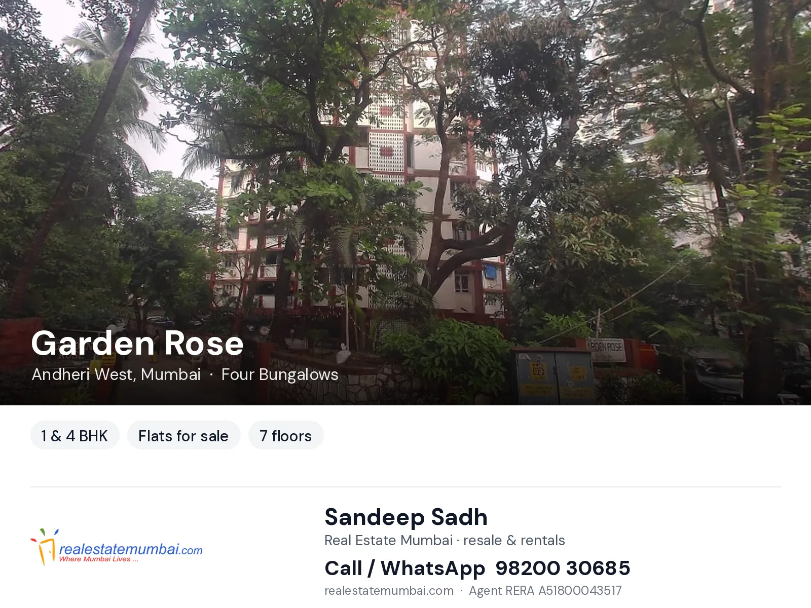 Garden Rose, Andheri West, Mumbai — 1 & 4 BHK flats for sale | Real Estate Mumbai, Sandeep Sadh 98200 30685