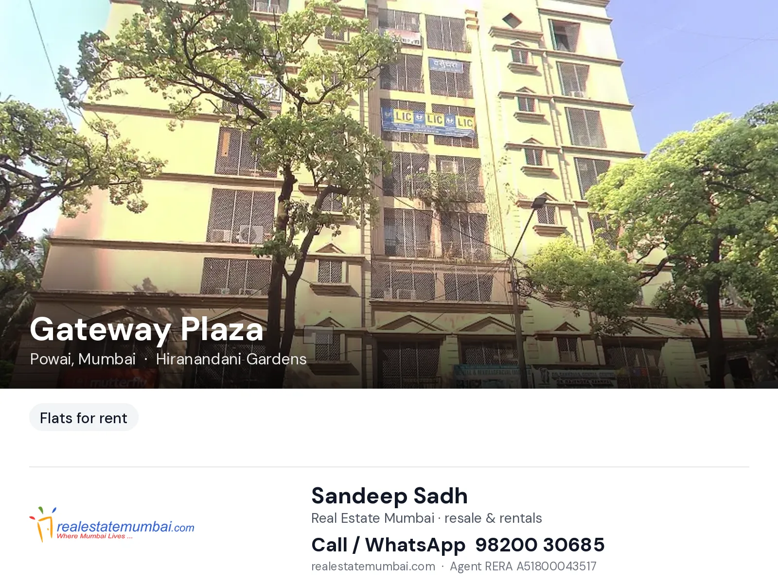 Gateway Plaza, Powai, Mumbai — flats for rent | Real Estate Mumbai, Sandeep Sadh 98200 30685