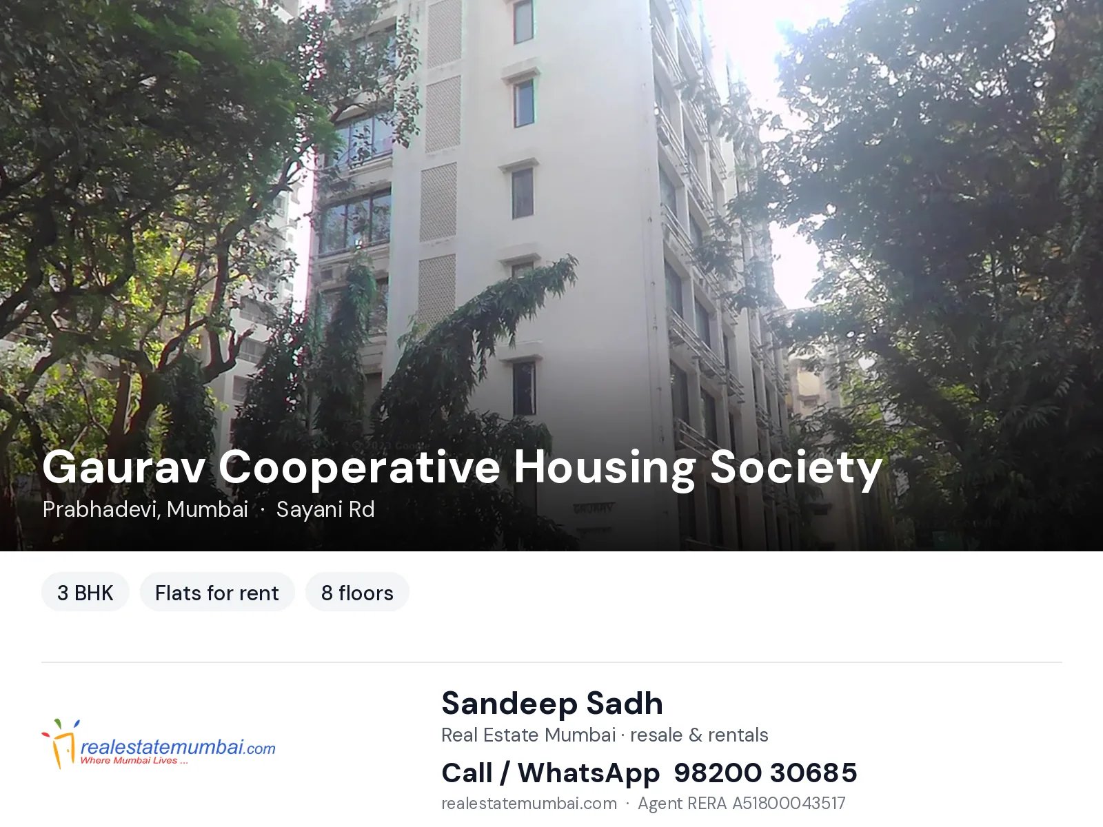 Gaurav Cooperative Housing Society, Prabhadevi, Mumbai — 3 BHK flats for rent | Real Estate Mumbai, Sandeep Sadh 98200 30685