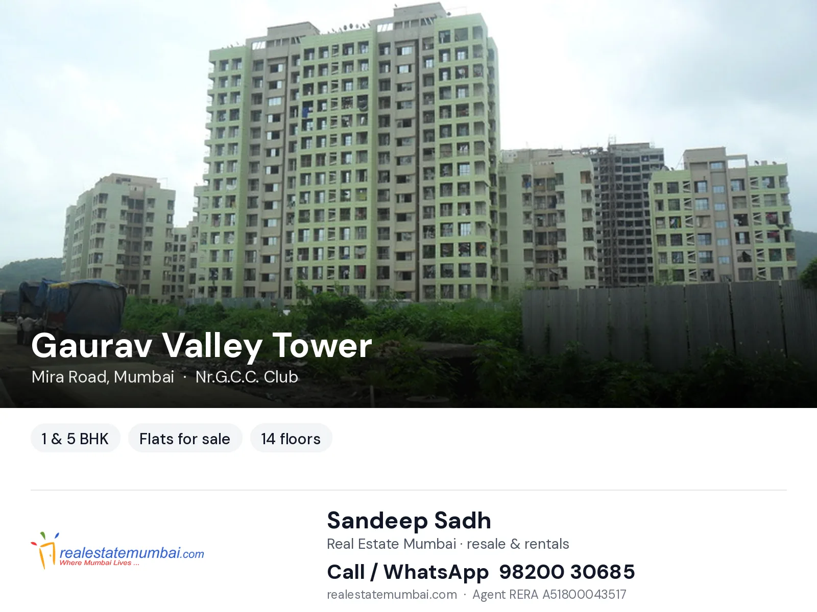 Gaurav Valley Tower, Mira Road, Mumbai — 1 & 5 BHK flats for sale | Real Estate Mumbai, Sandeep Sadh 98200 30685