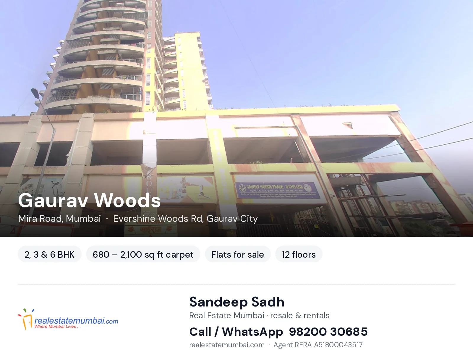 Gaurav Woods, Mira Road, Mumbai — 2, 3 & 6 BHK flats for sale | Real Estate Mumbai, Sandeep Sadh 98200 30685