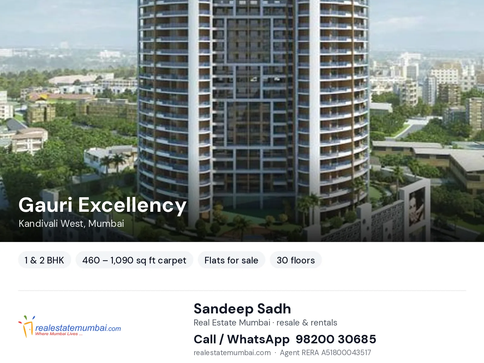 Gauri Excellency, Kandivali West, Mumbai — 1 & 2 BHK flats for sale | Real Estate Mumbai, Sandeep Sadh 98200 30685
