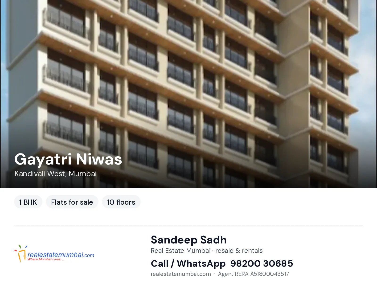 Gayatri Niwas, Kandivali West, Mumbai — 1 BHK flats for sale | Real Estate Mumbai, Sandeep Sadh 98200 30685