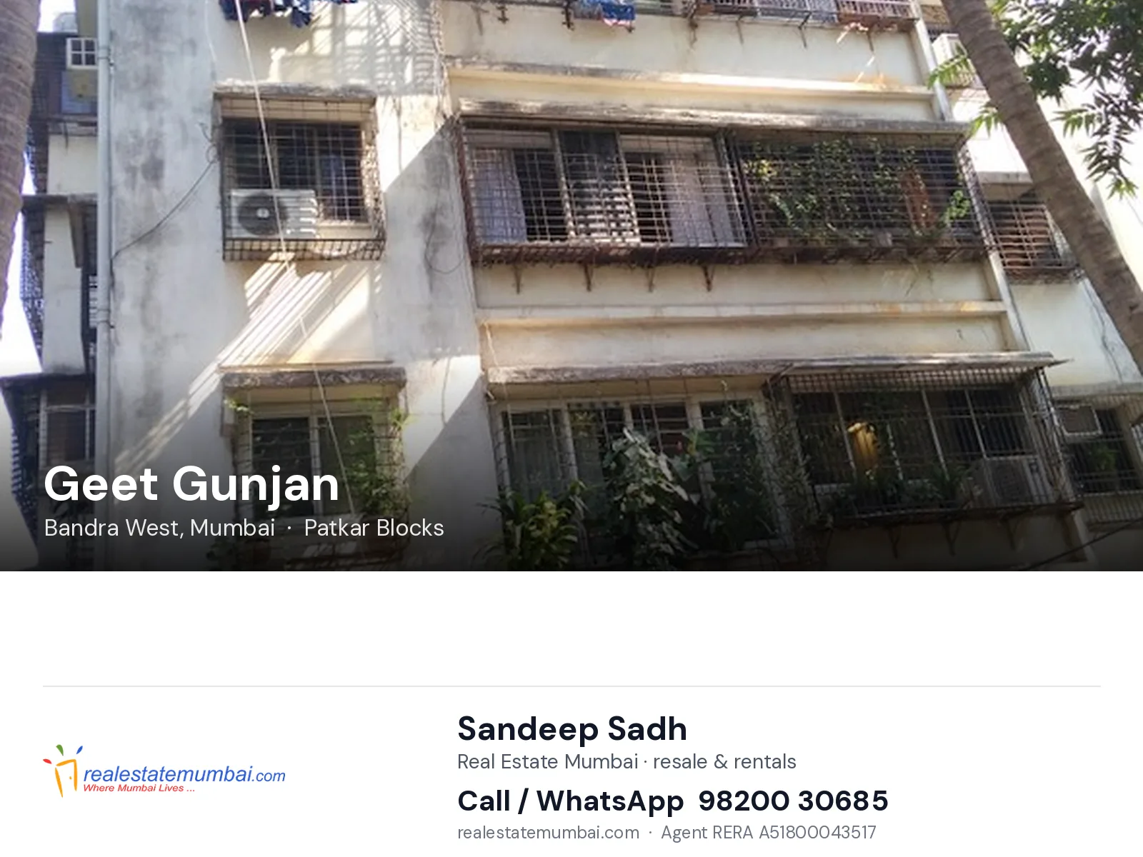 Geet Gunjan, Bandra West, Mumbai — flats | Real Estate Mumbai, Sandeep Sadh 98200 30685
