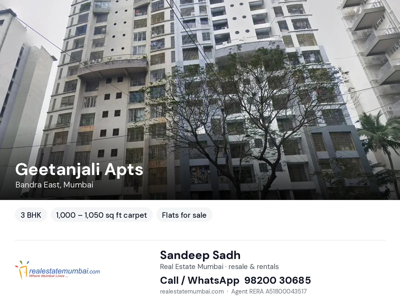 Geetanjali Apts, Bandra East, Mumbai — 3 BHK flats for sale | Real Estate Mumbai, Sandeep Sadh 98200 30685