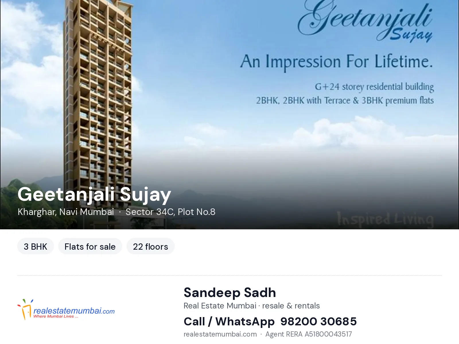 Geetanjali Sujay, Kharghar, Navi Mumbai — 3 BHK flats for sale | Real Estate Mumbai, Sandeep Sadh 98200 30685