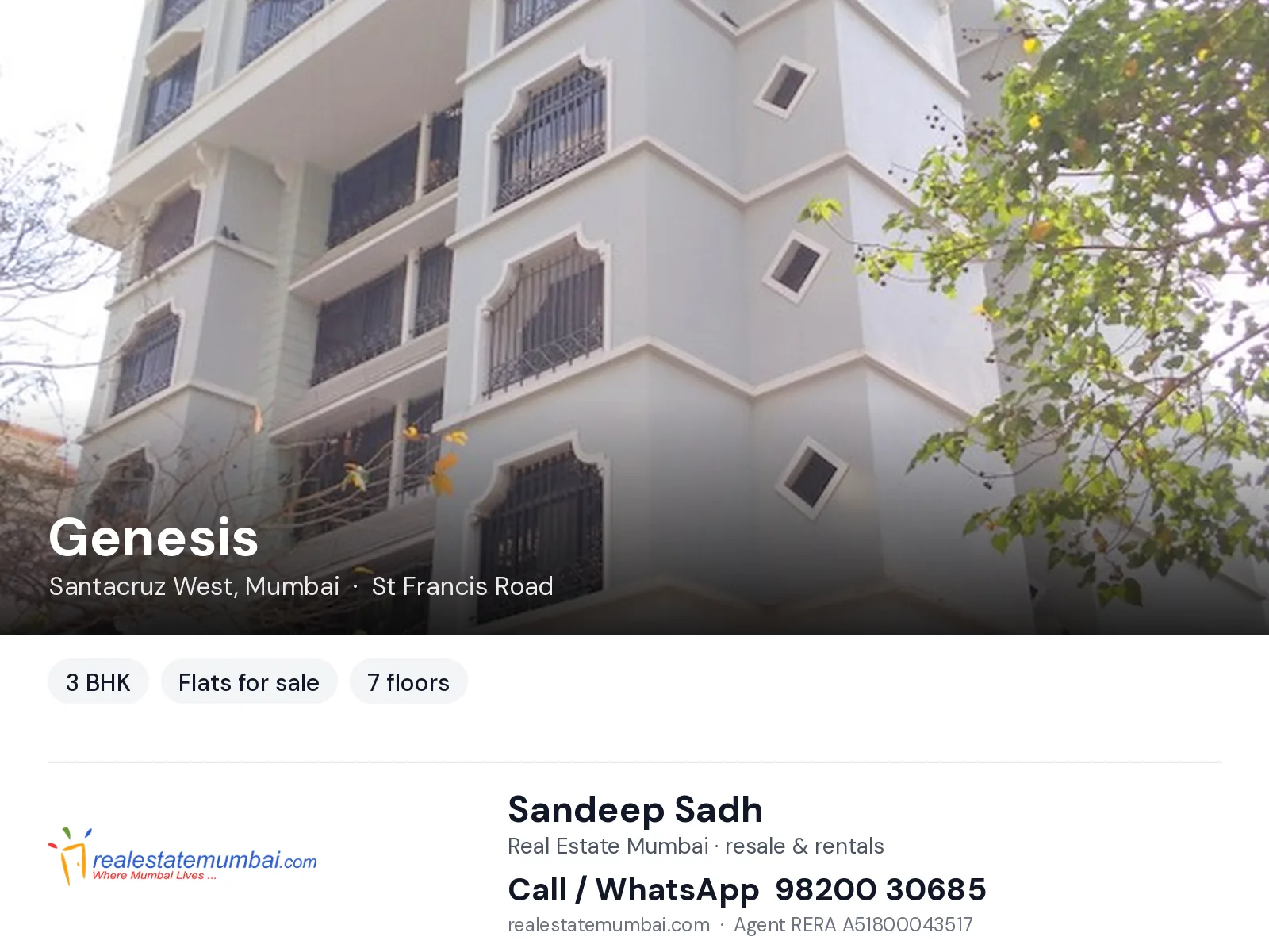 Genesis, Santacruz West, Mumbai — 3 BHK flats for sale | Real Estate Mumbai, Sandeep Sadh 98200 30685