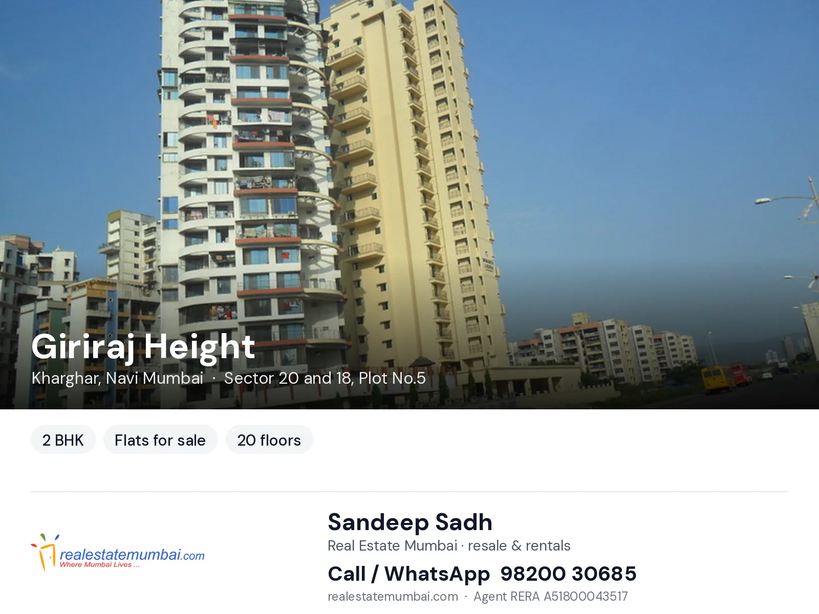 Giriraj Height, Kharghar, Navi Mumbai — 2 BHK flats for sale | Real Estate Mumbai, Sandeep Sadh 98200 30685