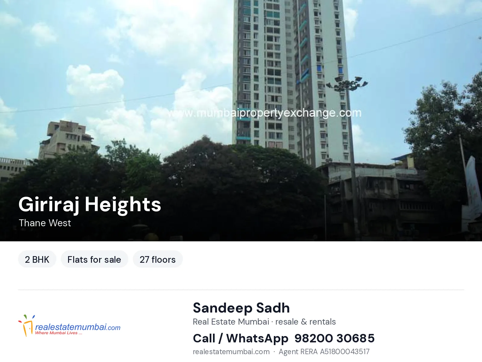 Giriraj Heights, Thane West — 2 BHK flats for sale | Real Estate Mumbai, Sandeep Sadh 98200 30685