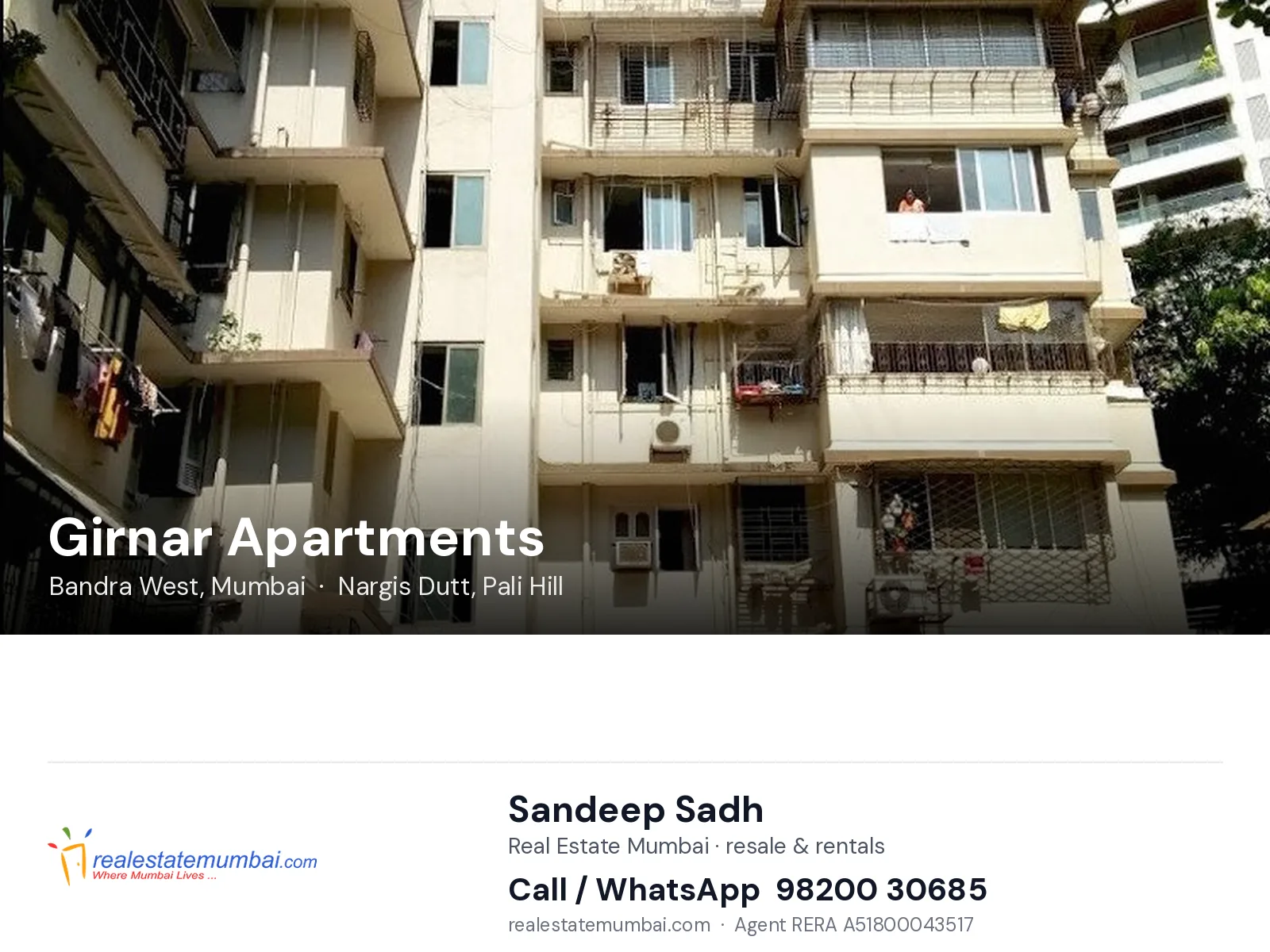 Girnar Apartments, Bandra West, Mumbai — flats | Real Estate Mumbai, Sandeep Sadh 98200 30685