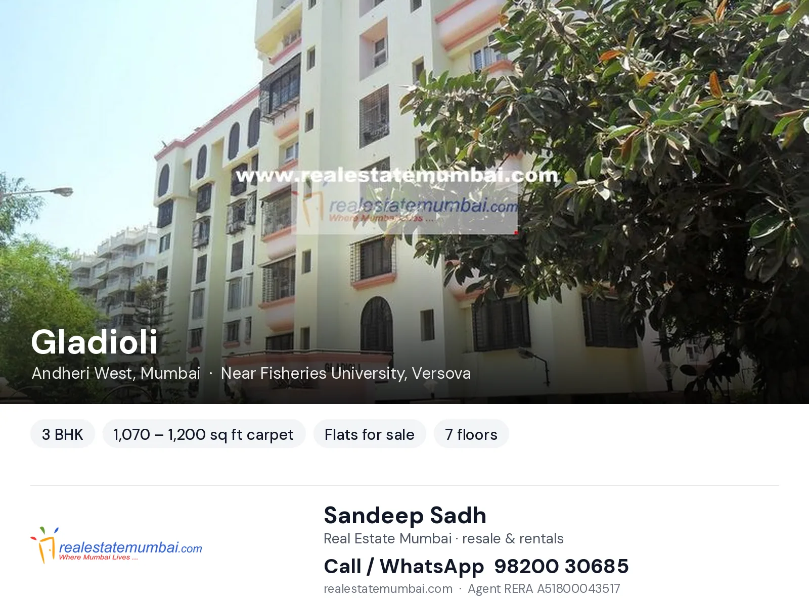 Gladioli, Andheri West, Mumbai — 3 BHK flats for sale | Real Estate Mumbai, Sandeep Sadh 98200 30685