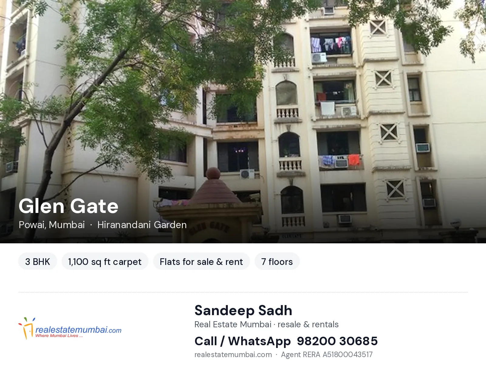 Glen Gate, Powai, Mumbai — 3 BHK flats for sale & rent | Real Estate Mumbai, Sandeep Sadh 98200 30685