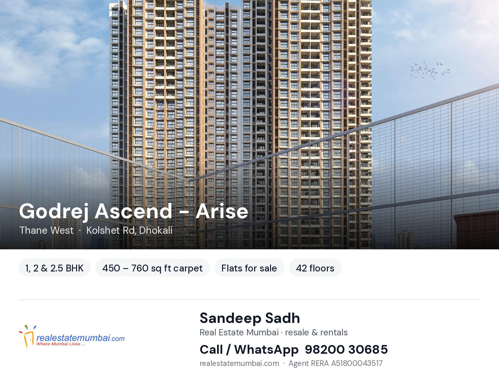 Godrej Ascend - Arise, Thane West — 1, 2 & 2.5 BHK flats for sale | Real Estate Mumbai, Sandeep Sadh 98200 30685