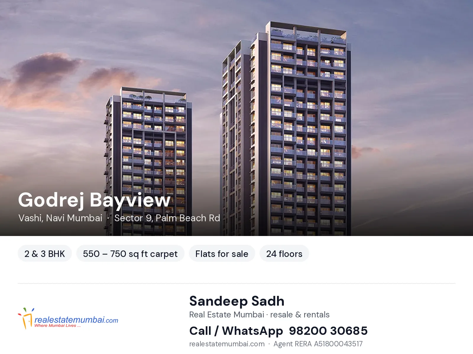 Godrej Bayview, Vashi, Navi Mumbai — 2 & 3 BHK flats for sale | Real Estate Mumbai, Sandeep Sadh 98200 30685