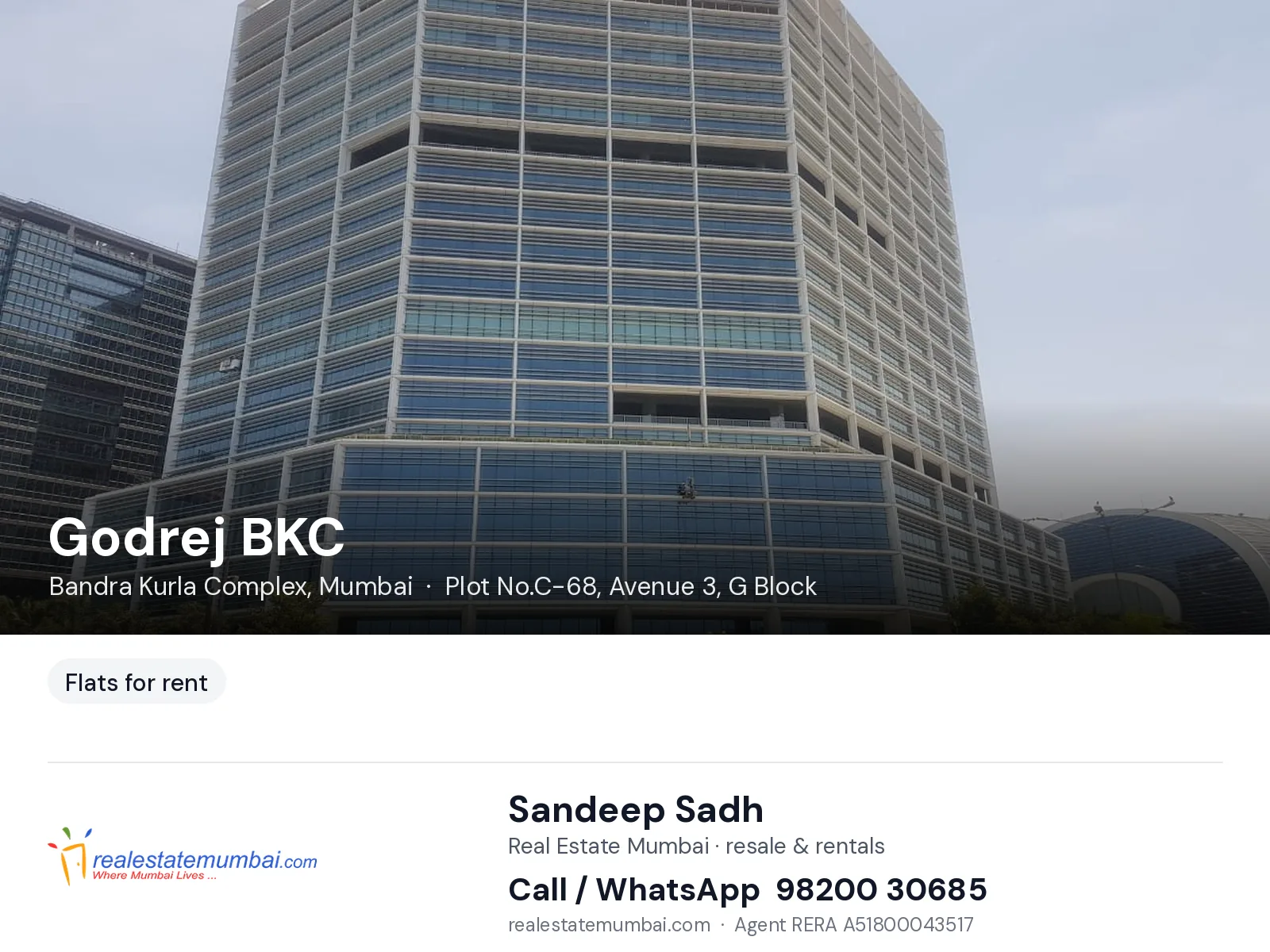 Godrej BKC, Bandra Kurla Complex, Mumbai — flats for rent | Real Estate Mumbai, Sandeep Sadh 98200 30685