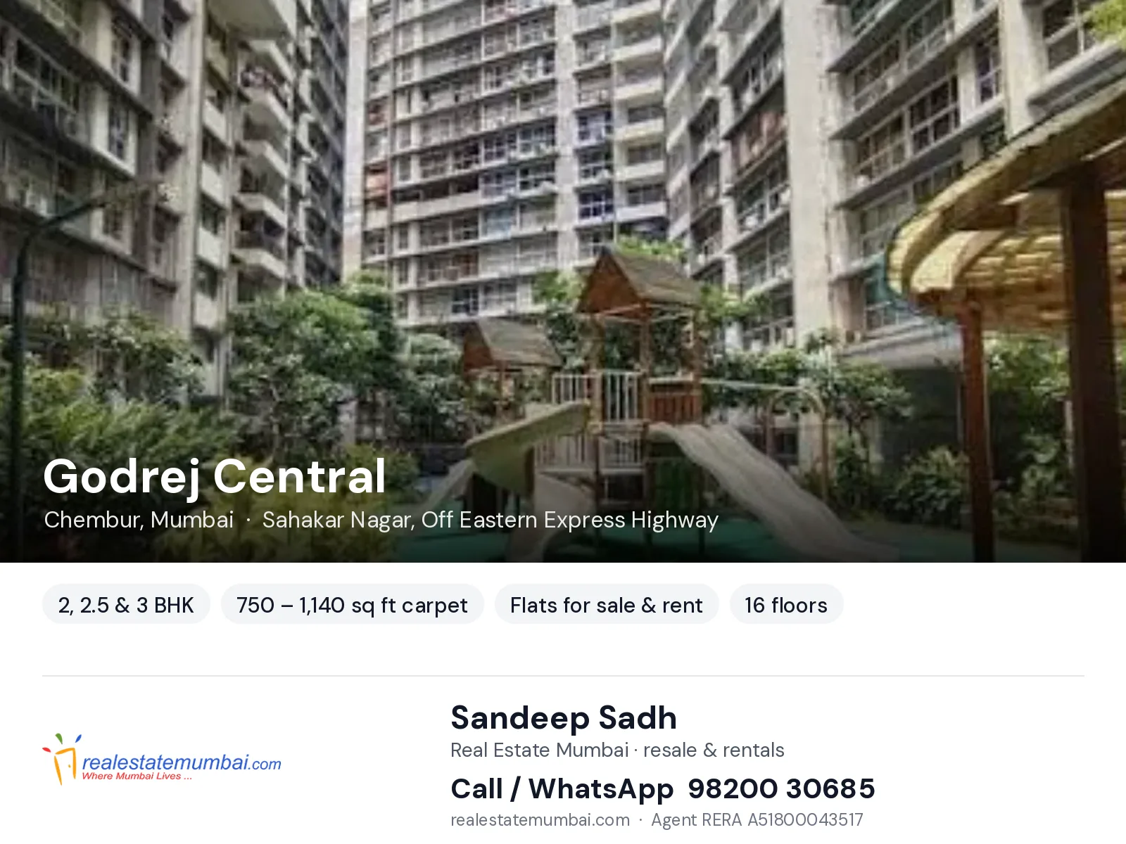 Godrej Central, Chembur, Mumbai — 2, 2.5 & 3 BHK flats for sale & rent | Real Estate Mumbai, Sandeep Sadh 98200 30685
