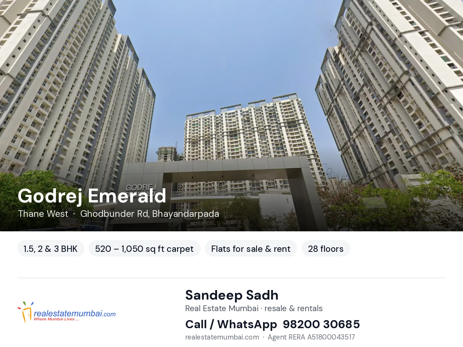 Godrej Emerald, Thane West — 1.5, 2 & 3 BHK flats for sale & rent | Real Estate Mumbai, Sandeep Sadh 98200 30685