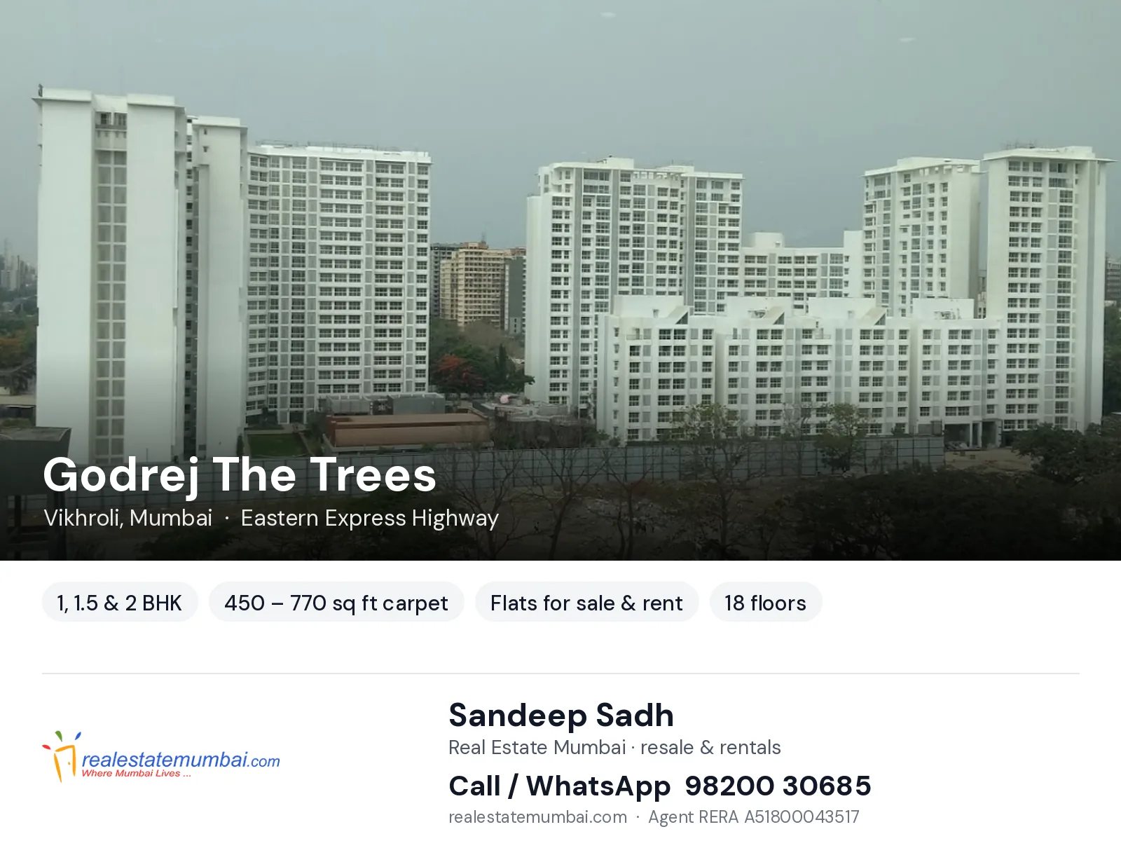 Godrej The Trees, Vikhroli, Mumbai — 1, 1.5 & 2 BHK flats for sale & rent | Real Estate Mumbai, Sandeep Sadh 98200 30685