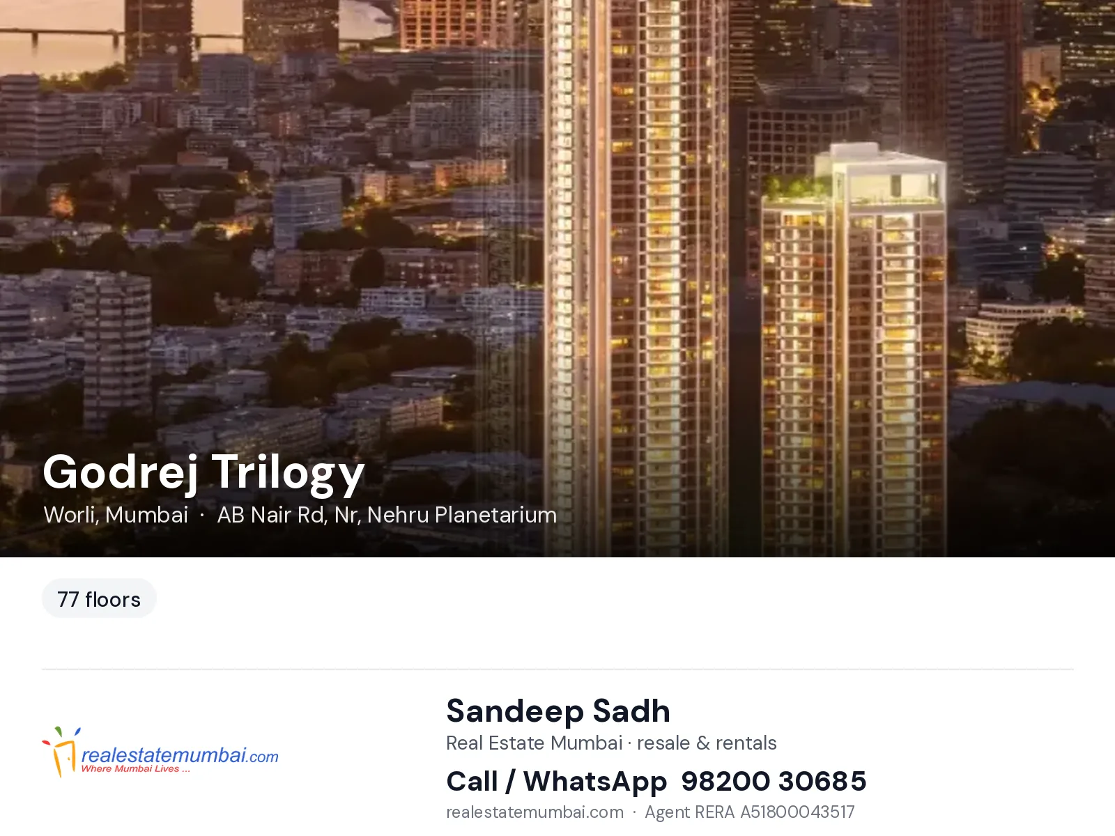 Godrej Trilogy, Worli, Mumbai — flats | Real Estate Mumbai, Sandeep Sadh 98200 30685