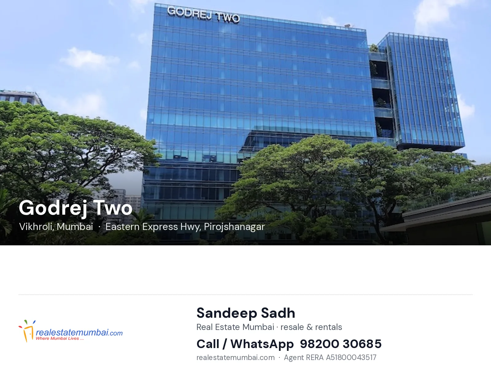 Godrej Two, Vikhroli, Mumbai — flats | Real Estate Mumbai, Sandeep Sadh 98200 30685