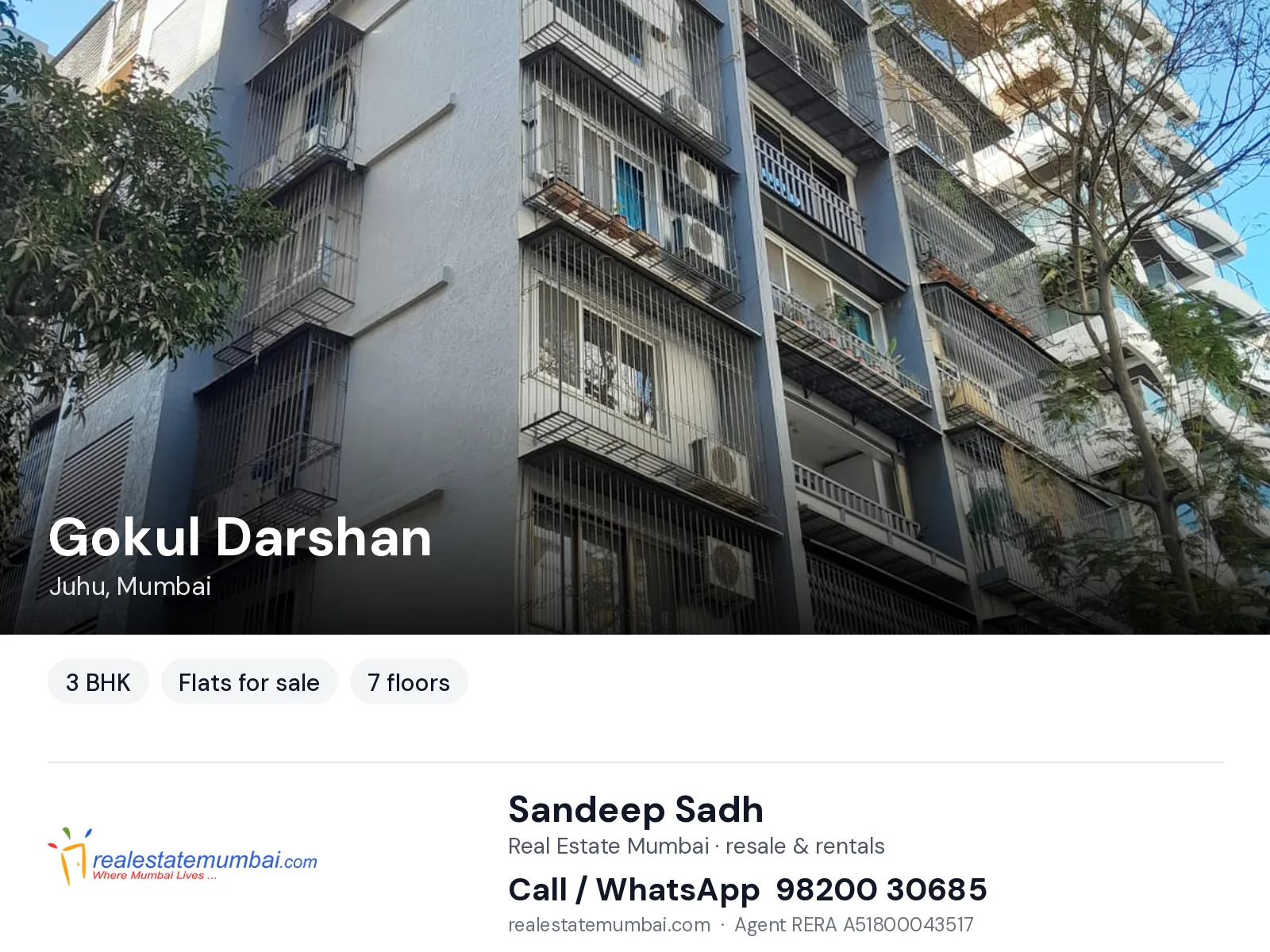 Gokul Darshan, Juhu, Mumbai — 3 BHK flats for sale | Real Estate Mumbai, Sandeep Sadh 98200 30685
