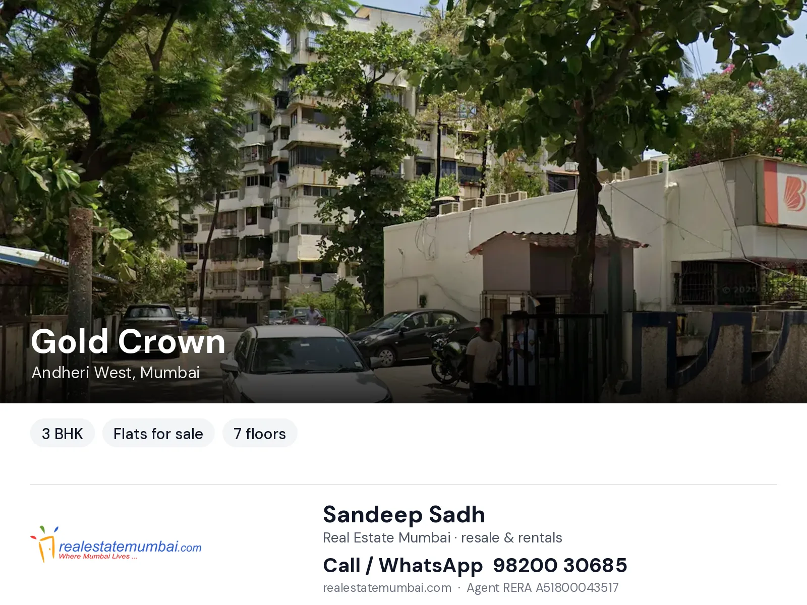 Gold Crown, Andheri West, Mumbai — 3 BHK flats for sale | Real Estate Mumbai, Sandeep Sadh 98200 30685