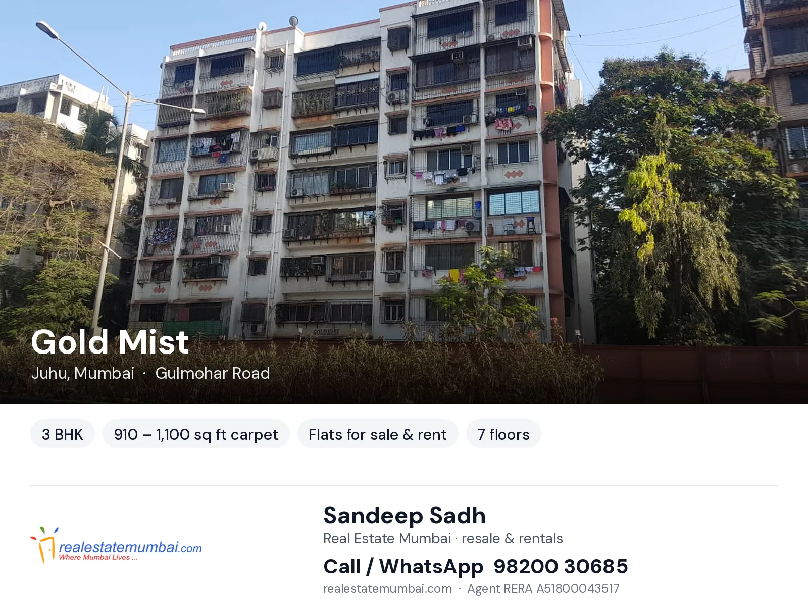 Gold Mist, Juhu, Mumbai — 3 BHK flats for sale & rent | Real Estate Mumbai, Sandeep Sadh 98200 30685