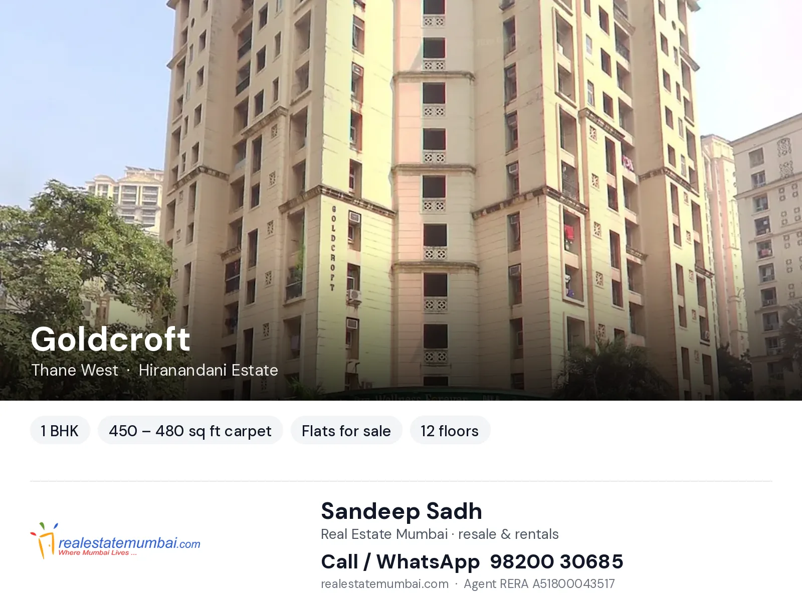 Goldcroft, Thane West — 1 BHK flats for sale | Real Estate Mumbai, Sandeep Sadh 98200 30685